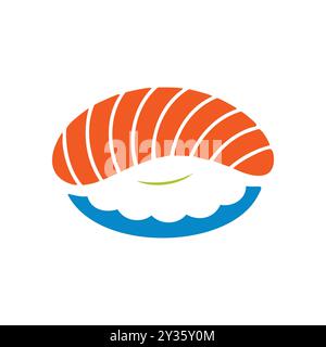 Sushi-Symbol für Lachs. Farbenfrohe Ikone, die ein Stück Lachs-Sushi darstellt. Perfekt für Menüs, Websites und Branding. Stock Vektor