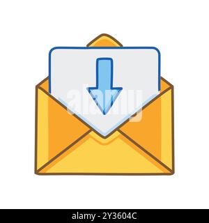 Symbol „E-Mail herunterladen“. Öffnen Sie den Umschlag mit einem Pfeil nach unten, der den Empfang von Informationen oder Nachrichten darstellt. Stock Vektor