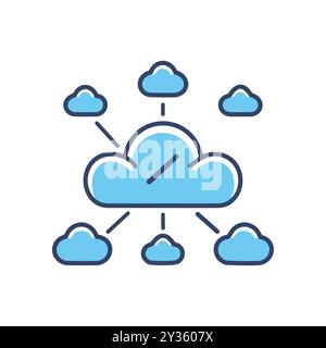 Symbol für Cloud-Netzwerk. Vernetzte Clouds symbolisieren die gemeinsame Nutzung von Daten, die Zusammenarbeit und die Vernetzung. Stock Vektor