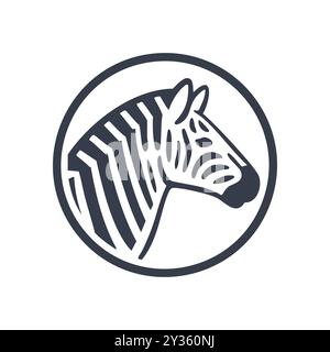 Zebrakopf-Logo. Einfaches Zebrakopf-Symbol im Kreis. Ideal für eine Marke oder ein Logo. Stock Vektor