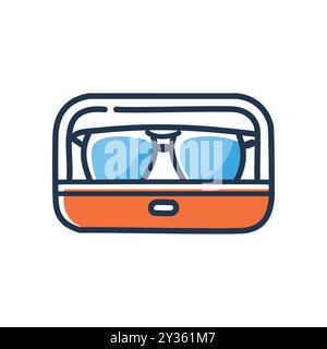 Symbol für die Sonnenbrille. Abbildung einer Sonnenbrille in einem Gehäuse, die die Bedeutung des Schutzes und der Aufbewahrung von Brillen zeigt. Stock Vektor