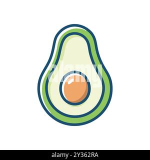 Halbe Illustration Avocado. Einfache Strichgrafik-Illustration einer geschnittenen Avocado. Ideal für gesunde Ernährung und Ernährungskonzepte. Stock Vektor