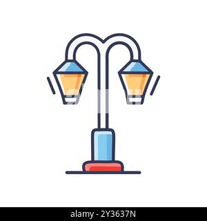 Zwei Straßenlaternen. Klassische Straßenleuchte mit zwei Lichtern, ideal für die Beleuchtung von Wegen, Parks und städtischen Landschaften. Stock Vektor
