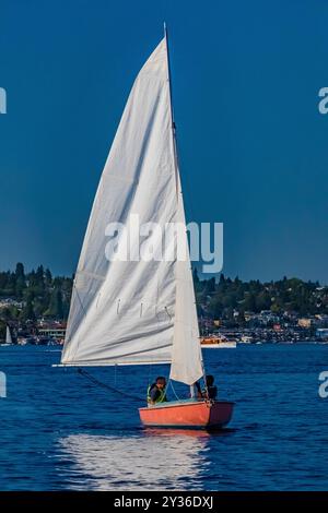 Segelboot auf dem Lake Union vom Center for Wooden Boats, Lake Union, Seattle, Washington State, USA [keine Veröffentlichungen; nur redaktionelle Lizenzierung] Stockfoto