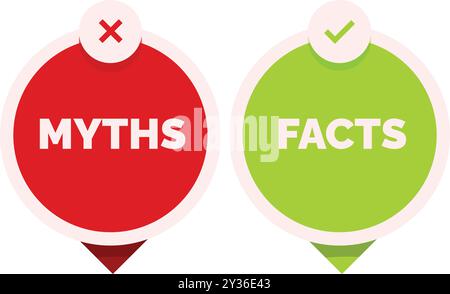Zwei Sprechblasen zeigen den Unterschied zwischen Mythen und Fakten Stock Vektor