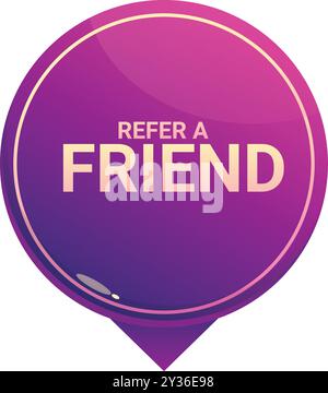 Violettes rundes Symbol mit goldener Umrandung und Text „Empfehlen Sie einen Freund, der für Empfehlungsmarketing-Programme wirbt“ Stock Vektor