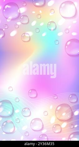 regenbogen surreale Geschichten Hintergrund mit und Tropfen. Holografisches Anime-Design. Stock Vektor