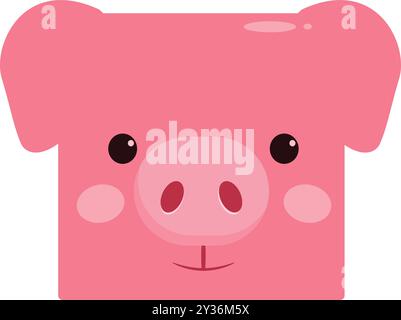 Karikaturillustration eines quadratischen rosa Ferkels mit einem süßen Lächeln Stock Vektor
