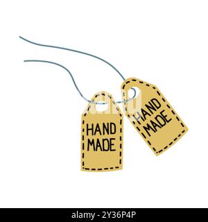 Zwei Tags an einer Schnur mit der Inschrift von Hand gemacht Stock Vektor
