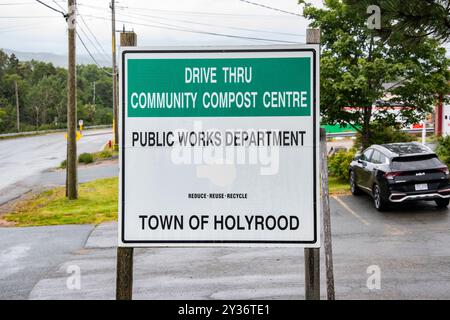 Schild für das gemeinschaftliche Kompostzentrum des Public Works Department in Holyrood, Neufundland & Labrador, Kanada Stockfoto