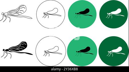 Set von Leinen Libellen. Sammlung von Insekten mit schönen Mustern. Ästhetik und Eleganz. Vintage-Tattoo mit geometrischer Skizze. Cartoon Flat Vect Stock Vektor