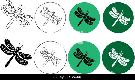 Logo Line Libelle und Mond. Ästhetisch und feminin, schlichte Linie und luxuriöse Moderne. Bearbeitbare Farbe. Vektorabbildung Stock Vektor