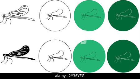 dragonfly-Vektorsatz mit Skizze mit Linienlogos auf weißem Hintergrund Stock Vektor