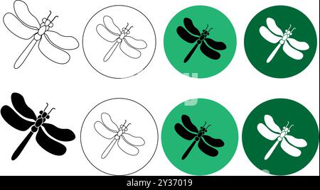 Vektorgruppe der Libellenskizze auf weißem Hintergrund Stock Vektor
