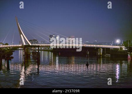 Die Fußgängerbrücke Govan Partick an ihrem ersten vollen Betriebstag Stockfoto