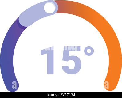 Eine kreisförmige Temperaturanzeige mit einem blauen und orangefarbenen Gradienten zeigt 15 Grad an Stock Vektor