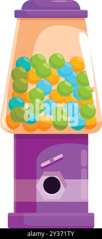 Klassische Gumball-Maschine gefüllt mit bunten Süßigkeiten, die Erinnerungen an Kindheitsfreude und zuckersüßen Genuss wecken Stock Vektor