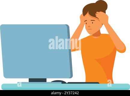 Junge Büroangestellte haben einen stressigen Arbeitstag, kämpfen um sich zu konzentrieren und fühlen sich überfordert Stock Vektor