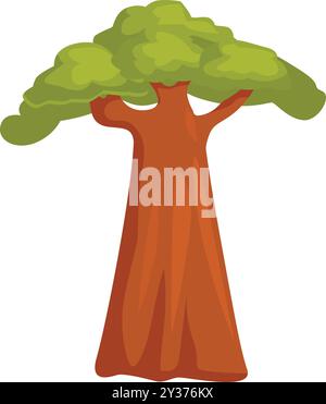 Cartoon-Baobab-Baum mit grünem Laub, der in der wilden Natur afrikas wächst Stock Vektor