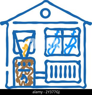 Heizung Biomasse Energie Symbol Kritzelillustration Stock Vektor