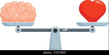 Diese Vektor-Illustration zeigt eine Waage, die ein menschliches Herz gegen ein Gehirn wägt und die Wahl zwischen Emotionen und Logik symbolisiert Stock Vektor