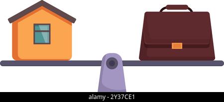 Diese Vektor-Illustration zeigt eine Wippe, die ein Haus mit einer Aktentasche balanciert und das Konzept der Work Life Balance repräsentiert Stock Vektor