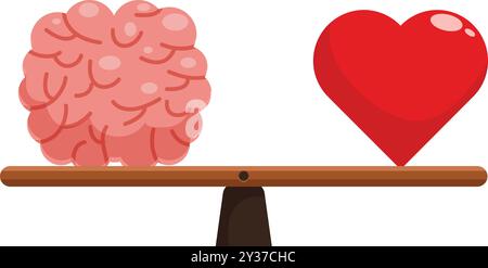 Wippe, die ein Herz und ein Gehirn ausbalanciert, repräsentiert die Bedeutung emotionaler Intelligenz bei der Suche nach einem Gleichgewicht zwischen Logik und Gefühlen Stock Vektor