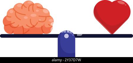 Diese Vektor-Illustration zeigt eine Wippe, die Herz und Gehirn ausbalanciert und den Kampf zwischen Logik und Emotion symbolisiert Stock Vektor