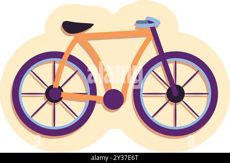 Der orangefarbene Fahrradaufkleber ermutigt die Zuschauer, nachhaltige Transportmöglichkeiten und einen aktiven Lebensstil zu nutzen Stock Vektor