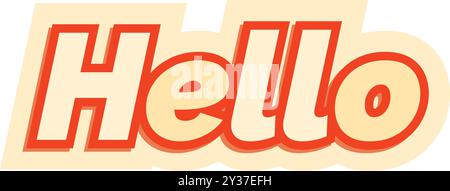 Der auffällige orangefarbene Text „Hallo“ mit einem lustigen Schlagschatteneffekt ist bereit, die Zuschauer willkommen zu heißen Stock Vektor