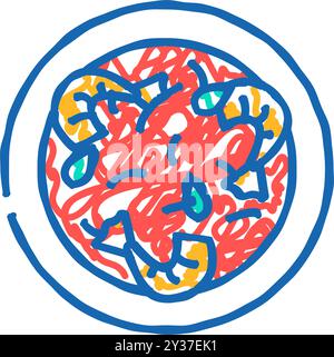 tom Yum Suppe thailändische Küche Ikone Kritzelillustration Stock Vektor