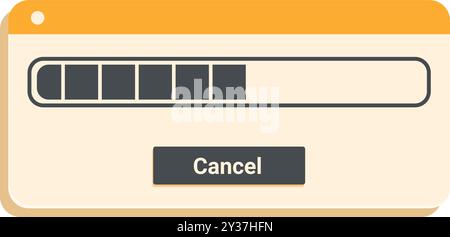 Der Ladebalken zeigt den Fortschritt in einem Websitefenster mit der Schaltfläche „Abbrechen“ an Stock Vektor