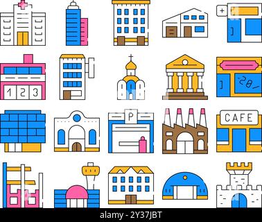 Gebäude Architektur Sammlung Icons Set Vektor Illustrationen Stock Vektor