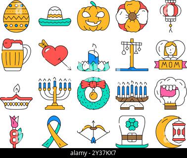 Feiertage Feier Zubehör Icons Set Vektor Stock Vektor