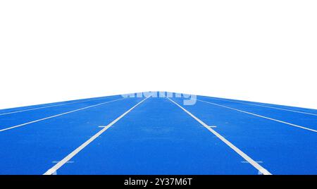 Leere blaue Laufbahnen im Stadion Stockfoto