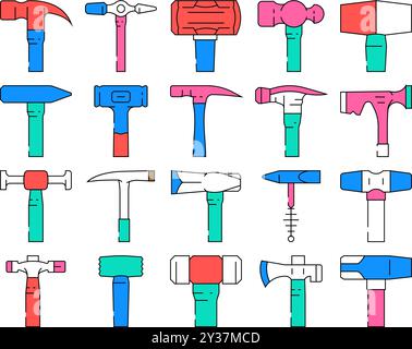 Hammer Werkzeugbau Symbole setzen Vektor Stock Vektor