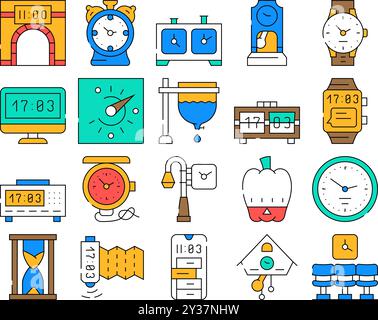 Symbole Für Uhr Und Uhrzeitausrüstung Stellen Den Vektor Ein Stock Vektor