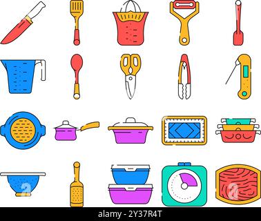 Küche Kochen Kochgeschirr Utensilien Symbole Set Vektor Stock Vektor