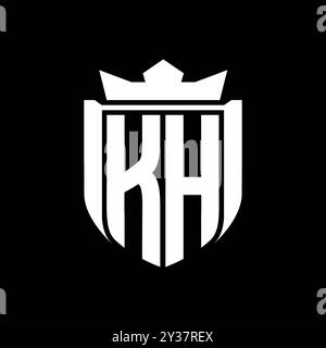 KH Letter Logo mit Schildform in Schildkrone auf schwarzem Hintergrund Stockfoto