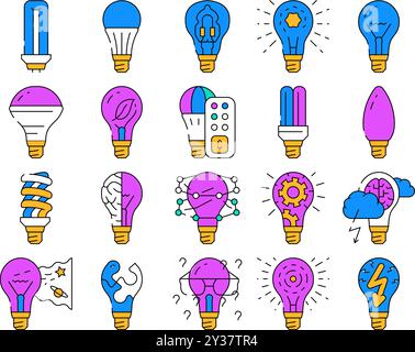 Leuchtmittel Beleuchtung Elektrisches Zubehör Symbole Set Vektor Stock Vektor