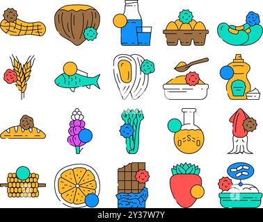 Icons für Lebensmittel ohne Allergene setzen Vektor Stock Vektor