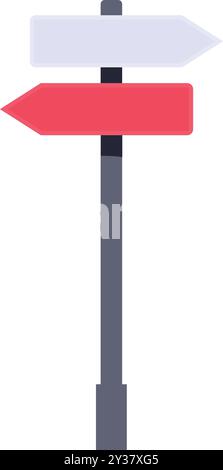 Ein leeres rot-weißes Straßenschild, das in entgegengesetzte Richtungen zeigt, ist auf weiß isoliert Stock Vektor