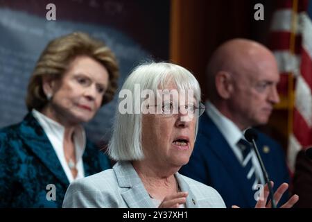 Washington, Usa. September 2024. US-Senator Patty Murray (Demokrat von Washington) bei einer Pressekonferenz zum Projekt 2025 im Kapitol in Washington, DC, USA am Donnerstag, den 12. September 2024. Foto: Annabelle Gordon/CNPA/ABACAPRESS. COM Credit: Abaca Press/Alamy Live News Stockfoto