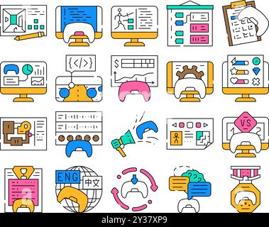 Symbole für Spieleentwicklungssoftware legen den Vektor fest Stock Vektor