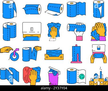 Papiertuch Küchenrolle Taschentücher Symbole Set Vektor Stock Vektor