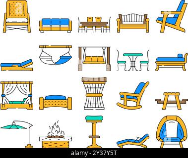 Gartenmöbel Garten Terrasse Ikonen setzen Vektor Stock Vektor