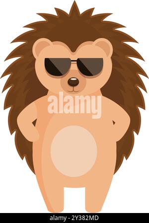 Cartoon-Igel mit Sonnenbrille, selbstbewusst mit den Armen akimbo Stock Vektor