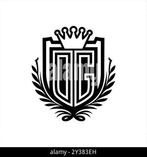 DG Letter Logo-Wappenschild-Form mit Krone, Vintage-Schild auf weißem Hintergrund Stockfoto