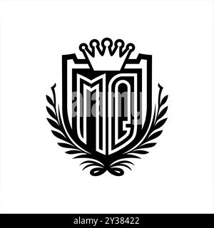 Heraldische Schildform mit MQ Letter Logo und Krone, Vintage-Schild auf weißem Hintergrund Stockfoto