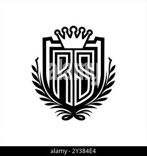 Heraldische Schildform mit RS-Letter-Logo und Krone, Vintage-Schild auf weißem Hintergrund Stockfoto